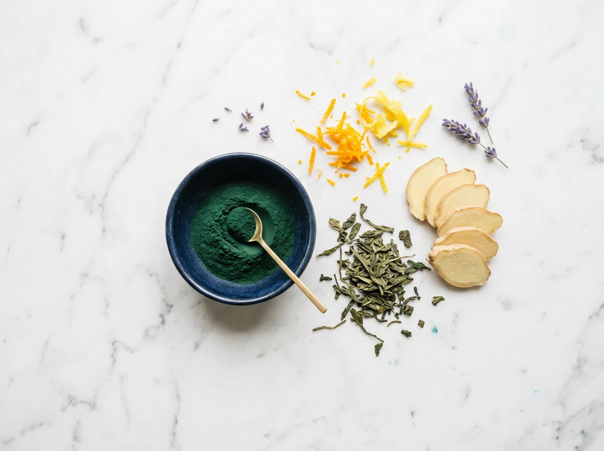 Botanical ingredients spirulina ginger - natural supplement to support digestion and vitality